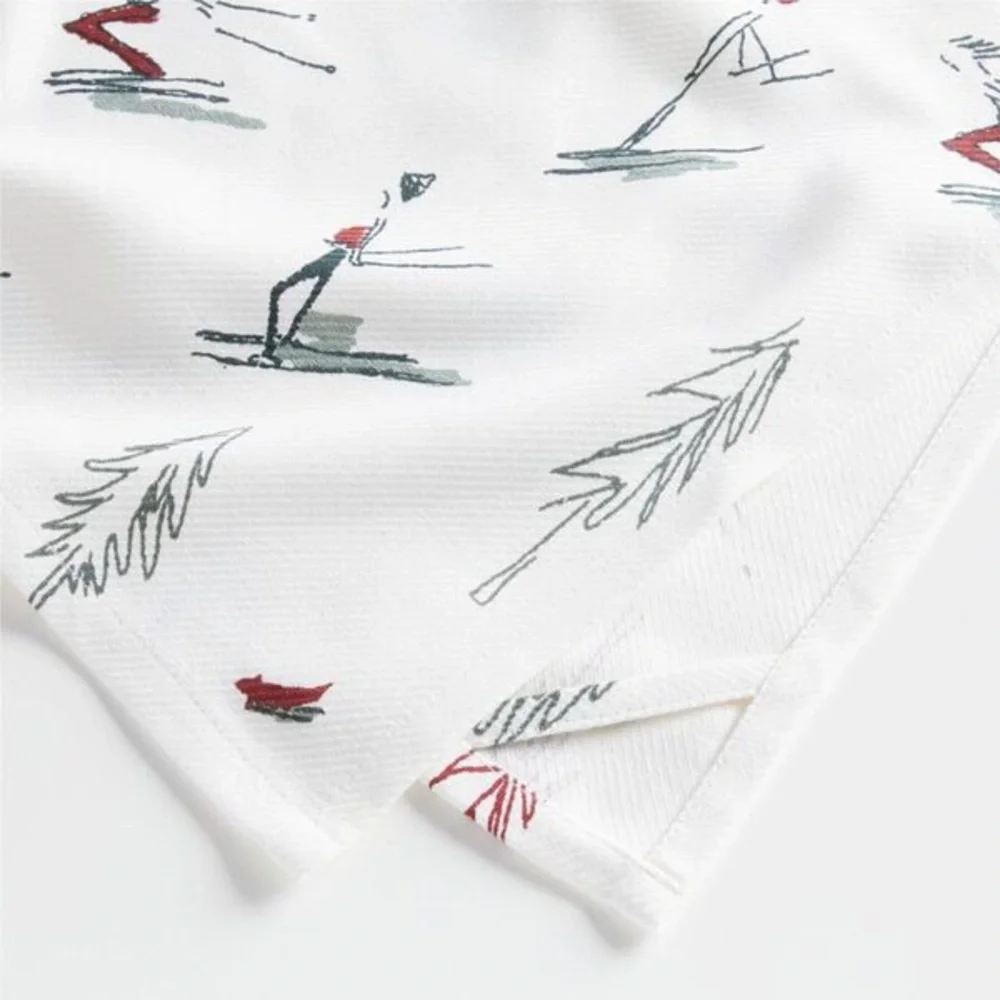 Crate & Barrel Holiday Skiers Dish Towel